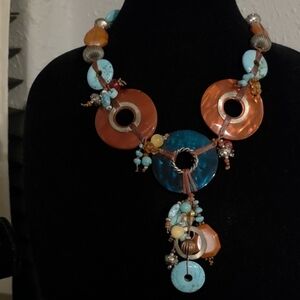 Boho Turquoise and Amber Statement Necklace -